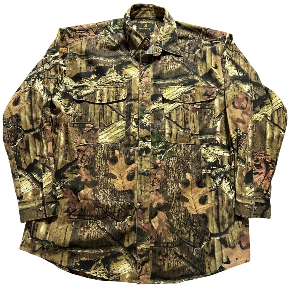 Browning Button Down Shirt Mens XL Camo Mossy Oak Break-Up Infinity Hunting